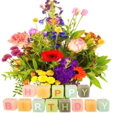 Colorful hand-picked bouquet + happy birthday candles (Medium hand-picked bouquet + happy birthday candles)