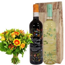 Flowers include Milflores Rioja Bodegas (Flower wine gift + Bouquet in yellow orange.)