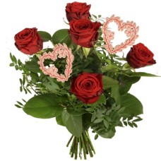 Red roses + hearts (Bouquet of 5 red roses with hearts)