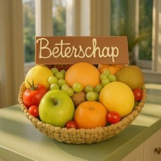 Get well soon fruit bowl with chocolate bar (Fruit bowl with get-well chocolate bar)