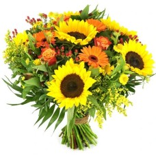 Sunflowers yellow and orange shades (Medium bouquet of yellow - orange sunflowers)