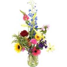 Picked seasonal bouquet incl. milk churn vase (Small variegated seasonal bouquet including milk can vase)