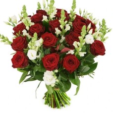 Always a hit: Red roses and white flowers (Bouquet of medium red roses and white flowers)