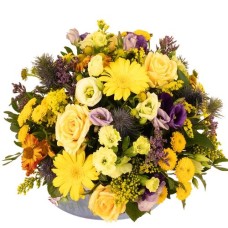 Biedermeier yellow purple floral arrangement approx. 25cm (Biedermeier medium gel - purple)