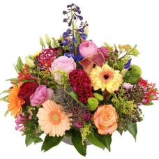 Biedermeier colorful flower arrangement from 25 cm (Biedermeier medium variegated in waterproof bowl)