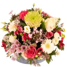 Biedermeier pink with floral arrangement from 25 cm (Biedermeier flower arrangement medium pink in white tint)