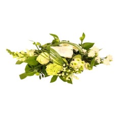 Oval white flower arrangement + chocolate flowers (Medium white flower arrangement with chocolate flowers)