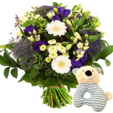 Boy birth bouquet + rattle (Birth bouquet small + rattle)