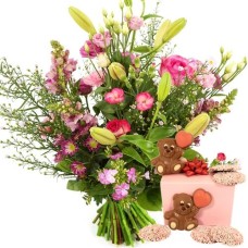 Hand-picked bouquet birth girl + birth chocolate (Pink picked bouquet + birth chocolate)