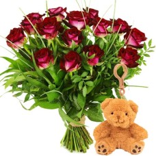 Bouquet of red roses + plush keychain (Bouquet of 10 red roses + plush keychain)