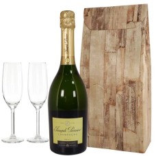 Joseph Perrier Brut in 2 champagne glasses (Joseph Perrier Brut + 2 champagne glasses packed in a luxury wood grain gift box)