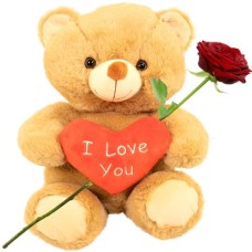 Drizzle teddy bear approx. 30cm with red I love you heart (Brown teddy bear with red I love you heart)