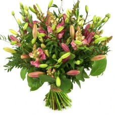 Pink lilies combined with pink flowers (Bouquet of small pink lilies and pink flowers)