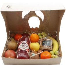 Fruit box with a large bottle of juice