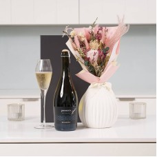 Pink Everblooms Bouquet & Prosecco Gift