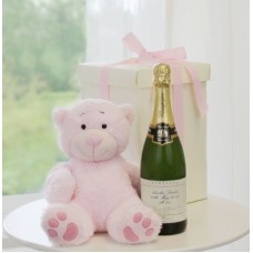 Personalised Champagne and Cuddly Pink Teddy Bear