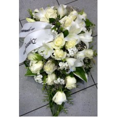 Funeral arrangement: white Lilys and Roses
