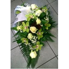 Funeral arrangement: white roses and orchids