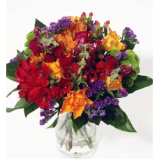 Bouquet in red, orange and blue colors (Classic)