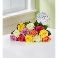 Happy Birthday Assorted Roses, 12-24 Stems (12 Stems, Bouquet Only)