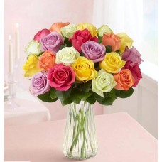 Two Dozen Assorted Roses for Romance (with Red Vase, Bear & Balloon)