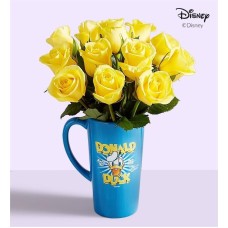 Disney Donald Duck 90th Anniversary Mug With Yellow Roses, 12 Stems