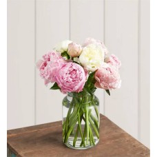 Pink & White Peony Bouquet (10 Stems with Apothecary Jar)