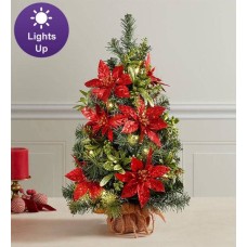 Shimmering Poinsettia Tree with Lights- 18"