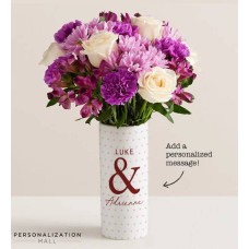 Forever Us Bouquet with Personalized Vase (with Lavender Garden Bouquet)