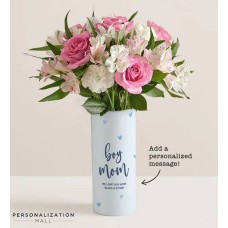 Boy Mom Bouquet with Personalized Vase (with One Dozen Assorted Roses)