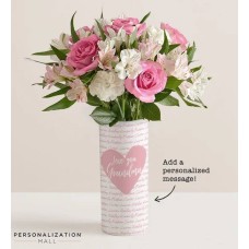 Grandma's Loving Heart Bouquet with Personalized Vase (with One Dozen Assorted Roses)