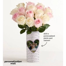 Close to Her Heart Bouquet with Personalized Photo Vase (with One Dozen Assorted Roses)