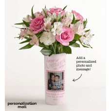 Mother's Day Memories Bouquet with Personalized Photo Vase (with One Dozen Assorted Roses)