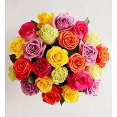 Two Dozen Assorted Roses (with Purple Vase)