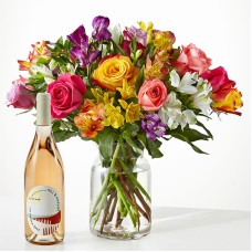 Smiles & Sunshine Bouquet and Wine Gift Set (Bouquet with Sparkling Wine)