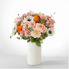 Touch of Honey Anemone Bouquet with Fluted Vase (Standard with White Fluted Vase)