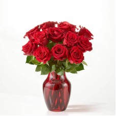 Red Rose Bouquet with Red Vase (12 Roses with Red Vase)