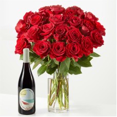 Red Rose Bouquet and Wine Gift Set (12 Red Roses with Rose Wine)