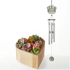 My Heart Succulent Garden with Pet Memorial Windchime