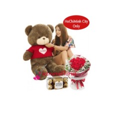 60cm Teddy Chocolate & Roses (Small)