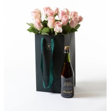 Pink roses in a gift bag with bubbles