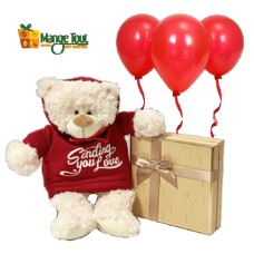 Red Hoodie Teddy, Belgian Chocs & Balloons
