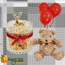 Balloons, Teddy and Jar of Chocolates