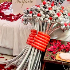 Large Balloon Flower Bouquet - Silver & Red