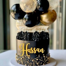 Black & Gold Birthday Cake with Balloons