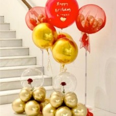 Personalised Gold &amp; Red Bubble Balloon Arrangement