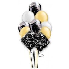Marble Black, Gold And Silver Birthday Balloon Bouquet