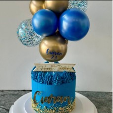 Blue & Gold Birthday Cake with Balloons