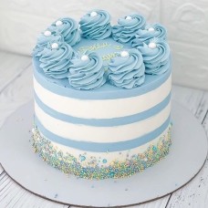 Blue Sprinkles And Stripes Design Cake (1 KG)