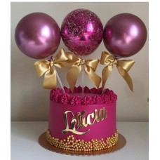Personalized Fuscia Cake With Chrome Balloons (Half KG)